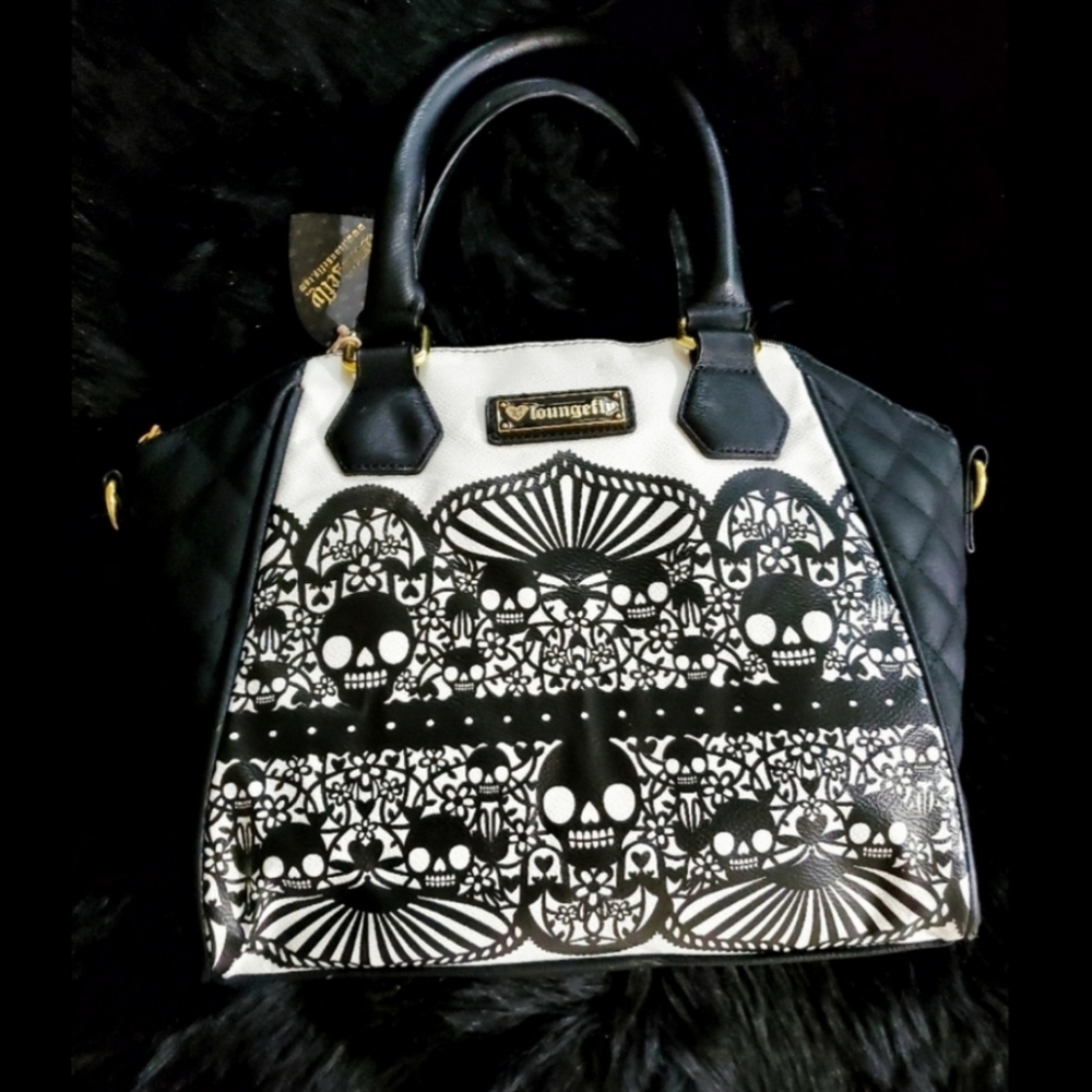 Loungefly Sugar Skull Satchel Purse Black & White